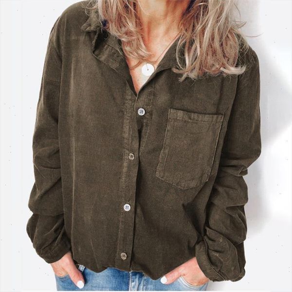 

corduroy blouse womens shirt long sleeve turn down collar loose shirts for woman button shirt female fashion women blouse, White