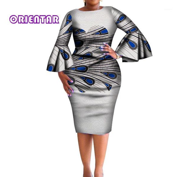

2019 african dress for women africa bazin riche print elegant flare sleeve bodycon lace dresses lady women midi dress wy43281, Red