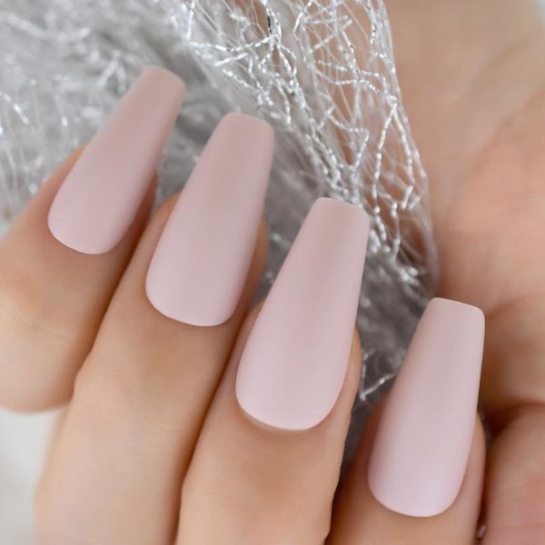 

false nails matte nude coffin tapered nail long full cover frosted ballerina acrylic press on fake fingernail tips makeup tool 24pcs, Red;gold