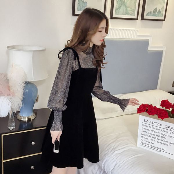 

больших женщины нового падения 2019 жира платье мм любимого набор жир фея плюс плюс два куска платья x6bjw, Black;gray