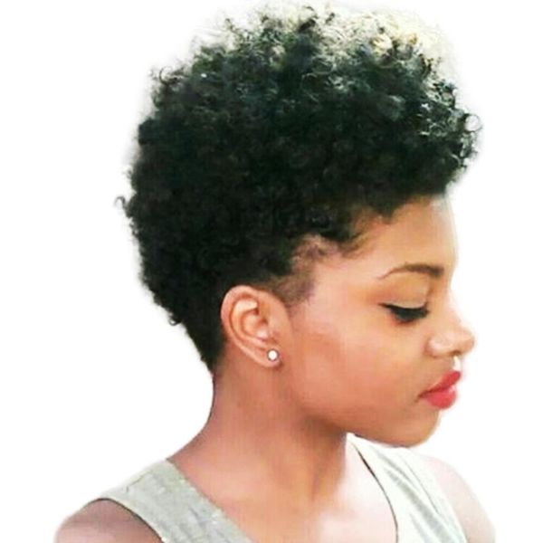 

human hair full machine made scalp curl afro wig with bangs short kinky curly wigs for black women, Black;brown