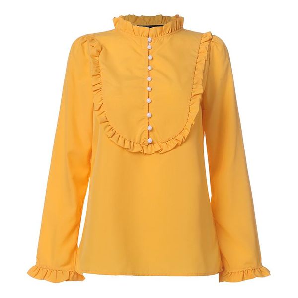 

women's blouses & shirts autumn ruffled 5xl celmia casual long sleeve buttons solid party shirt plus size elegant office blusas feminin, White