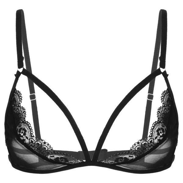 

womens bra tank see through sheer mesh lingerie adjustable spaghetti shoulder straps deep v neck wire-unlined bra top, Red;black