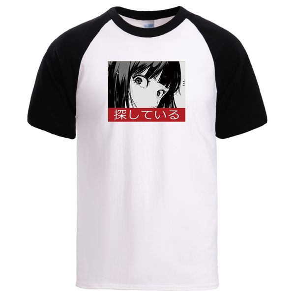 

stare sad japan anime summer short sleeve raglan cool pullover new arrival black tee hooded sweatshirt hoodie men t shirt