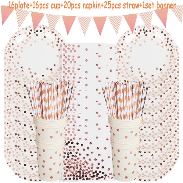 

78pcs rose gold dot supplies birthday decorations kids disposable paper plates set for baby shower party favor