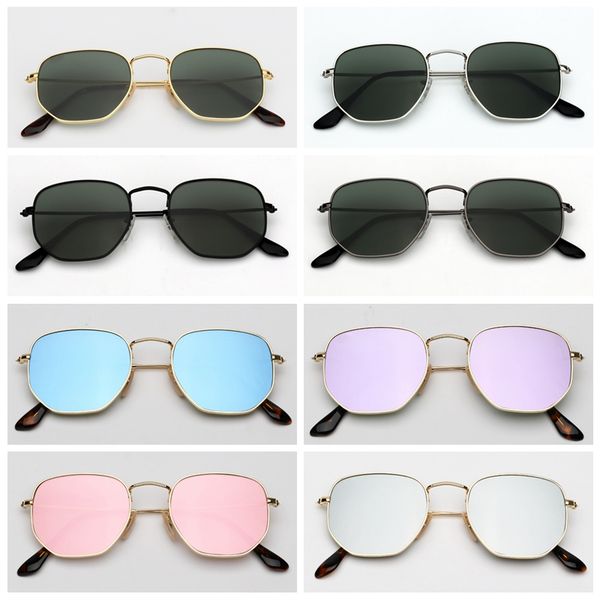 

designer sunglasses hexagonal flat glass lenses men women male female sunglasses with brown or black leather case,all retailing trdzhzrsh, White;black