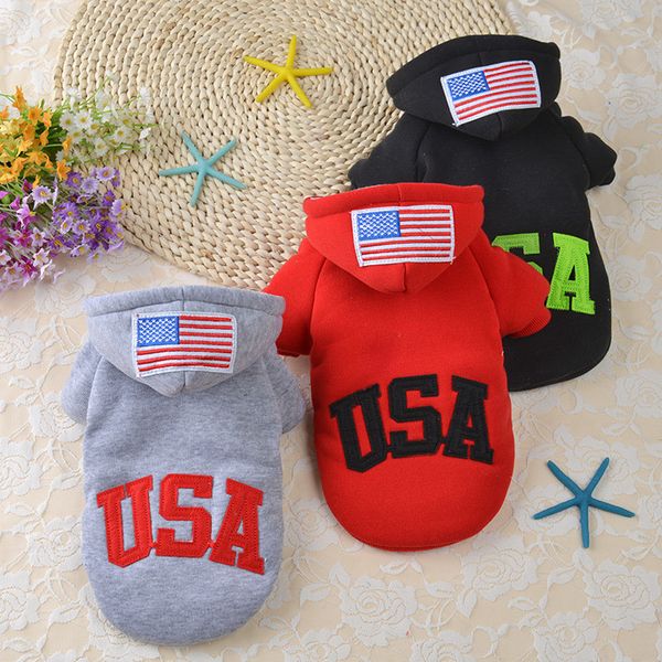 

usa flag fashion pet apparel dog clothes small dogs coat with hooded gray red black pet sportwear sweatercoat in autumn winter