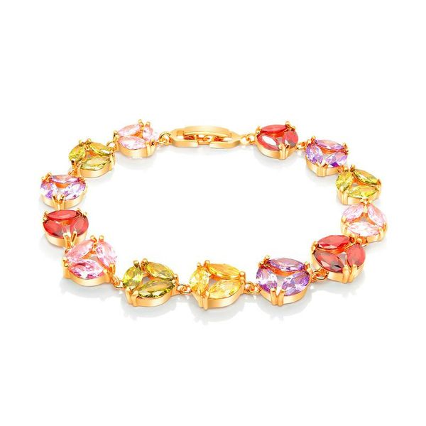

colored zircon bracelet imitation gold inlaid color zircon copper gold plated bracelet female in europe and america, Golden;silver