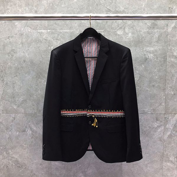

patchwork stripes with pin blazer fashion designer suits for men luxury brand casual formal wedding male suit british korean stylist men&#03, White;black