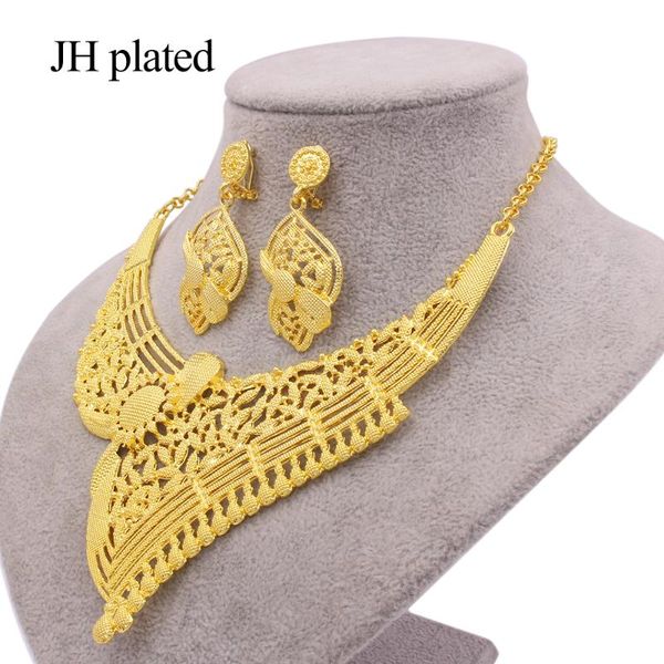 

jewelry sets dubai 24k gold color luxury gifts women's jewellery set ornament for women necklace earrings african wedding bridal, Silver