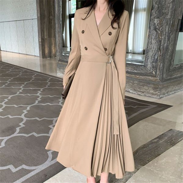 

2021 new casual suit collar fall-long sleeves office asymmetric long waist thin the line female dress skirt n1dv, Black;gray