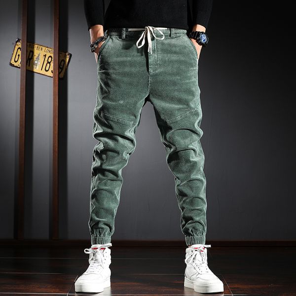 

2021 new japanese style fashion men jeans vintage designer casual corduroy cargo pants streetwear loose fit hip hop jogger harem trousers 66, Blue