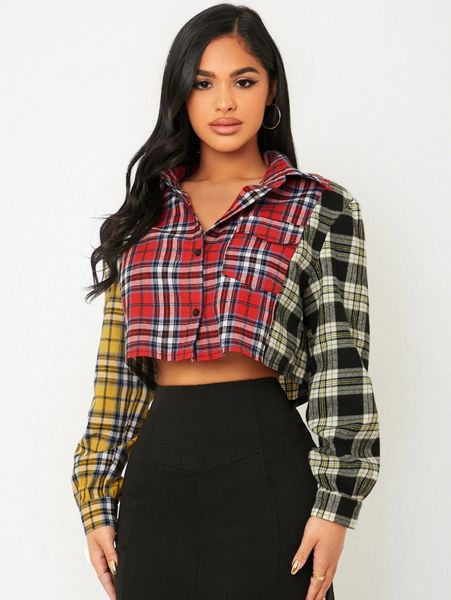 

petite tartan button through crop 613i#, White