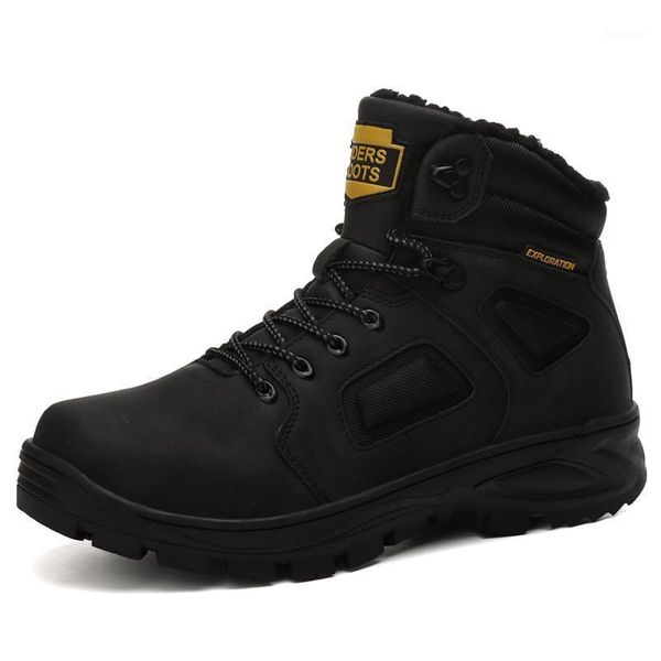 

boots outdoor 2021 leather winter men waterproof warm fur snow work casual shoes combat ankle 471, Black