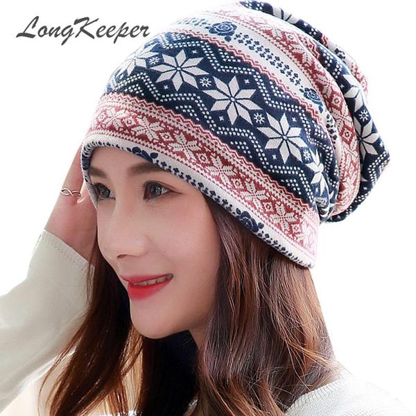 

beanie/skull caps longkeeper women hat polyester casual snowflake women's hats spring autumn female cap scarf fashion beanies, Blue;gray