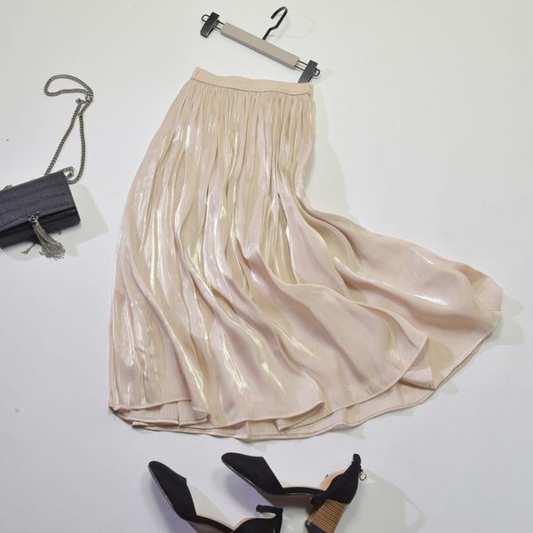

2021 new summer white long skirt chic brand pleated high waist women pink skirts saias jupe 1qrg, Black