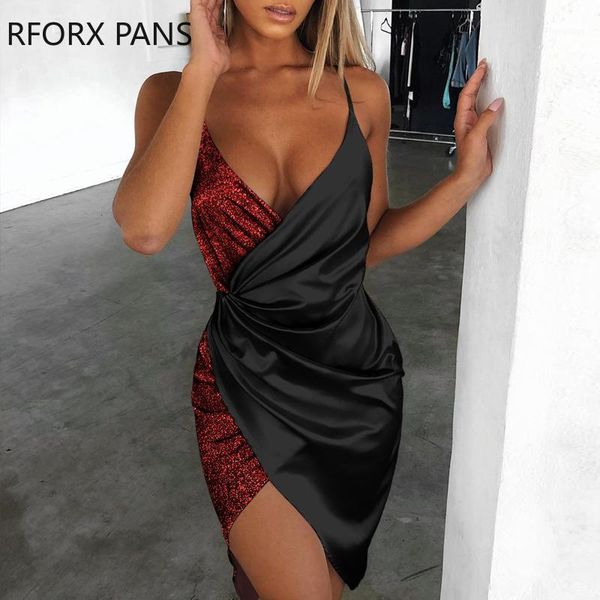 

spaghetti strap sequin surplice wrap dress dress women1, Black;gray