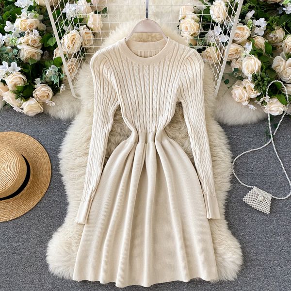 

2021 new female knitted winter elastic fashion long line elegant warm dress in sweater pu0e, Black;gray