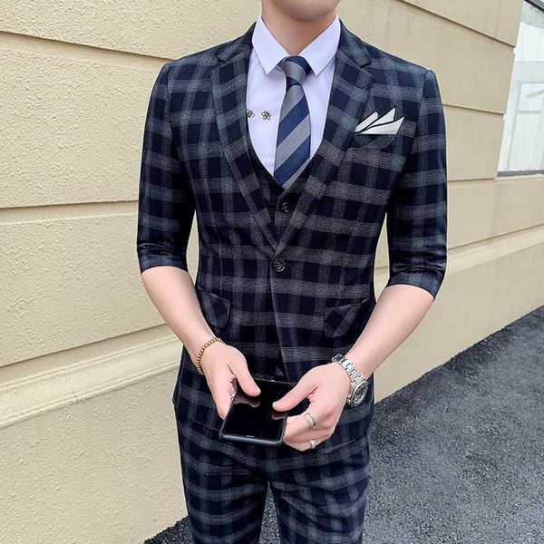 

plaid england men's groom wedding suits 3 piece business formal tuxedo suit men 2020 summer slim fit casual dress suits ternos, White;black