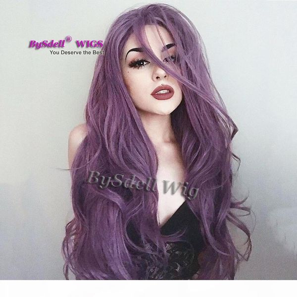 

new arrival street style female wig long loose wave purple color hair lace front wig light color lace wigs for woman, Black