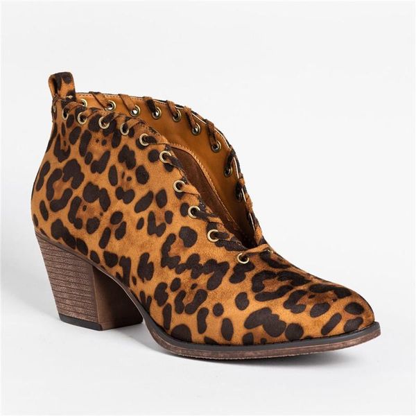 

boots cootelili women shoes leather mid heel ankle summer fall casual botas black leopard print feminina point toe slip on