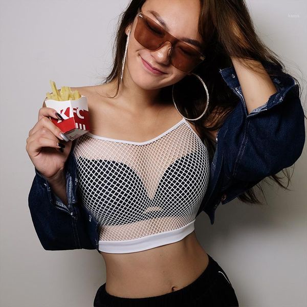 

aphrodite home women transparent camisole perspective see through sport short tank vest female crop black white1, White