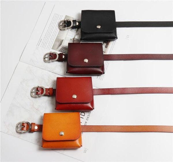 

fashion solid geunine leather waist belt purse bag street girls mini fanny pack ladies waistband belt bag mini disco waist
