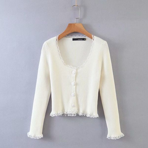 

сплошной цвет моды свитер женский длинный рукав вязаный кардиган однотонный кружева кружева мода lacesweater lacewomen длинный рукав вязаног, White;black