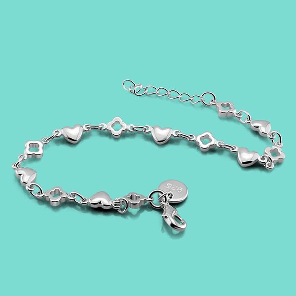 

new lady 925 sterling silver bracelet cute heart bracelet design solid silver bracelet girl popular jewelry birthday present 1028, Black