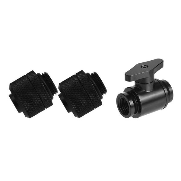 

2pcs water cooling fittings g1/4 external thread pagoda black & 1x g1/4 vent valve aluminum handle double inner teeth water ball