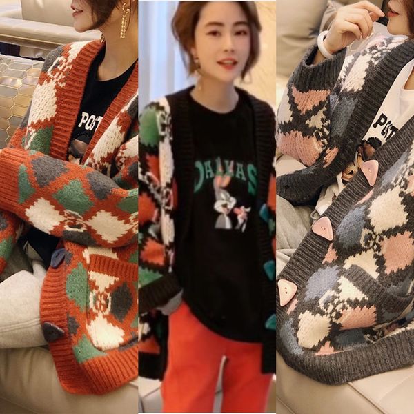 

star's same style 2020 autumn casual temperament korean women's knitted cardigan v-neck loose mink star's same style 2020 aut, White;black