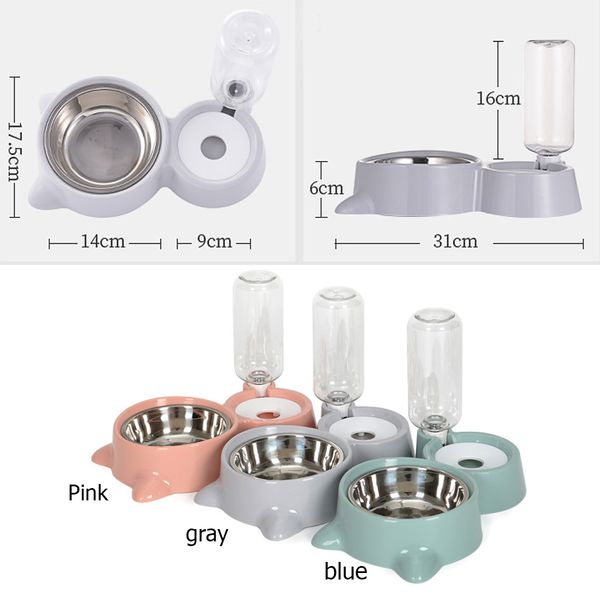 Bolha pet tigelas de aço inoxidável alimentador automático dispensador água recipiente alimentos para gato cão gatinho suprimentos navio da gota y200917234p