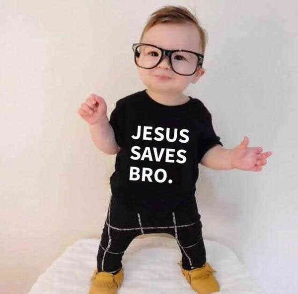 Jesus Saves Bro Baby Toddler Bambini T Shirt Lettera Stampa Tee Unisex Ragazzi Ragazze Divertente Religioso Bambini Estate Giocare Camicia Abiti G1224
