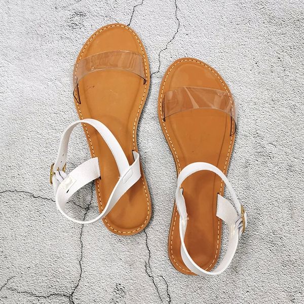 

2020 female casual sandals transparent pvc women sandals outdside beach shoes flat bottom fashion flat buckle summer sandal #rq9g, Black