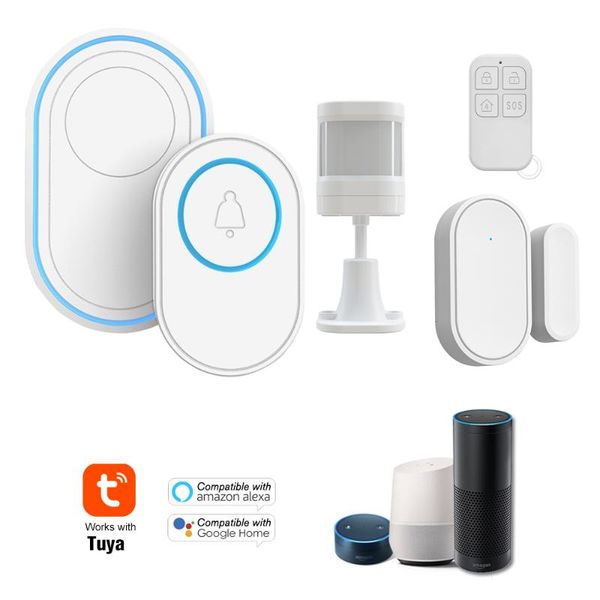 

doorbells tuya alarm system wireless wifi doorbell function outdoor indoor chime led 58 ringtones work door sensor pir