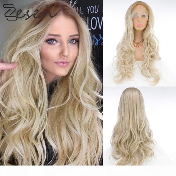 

zesen middle part ombre blonde long wavy hair synthetic wig for black white women natural heat resistant daily party fiber