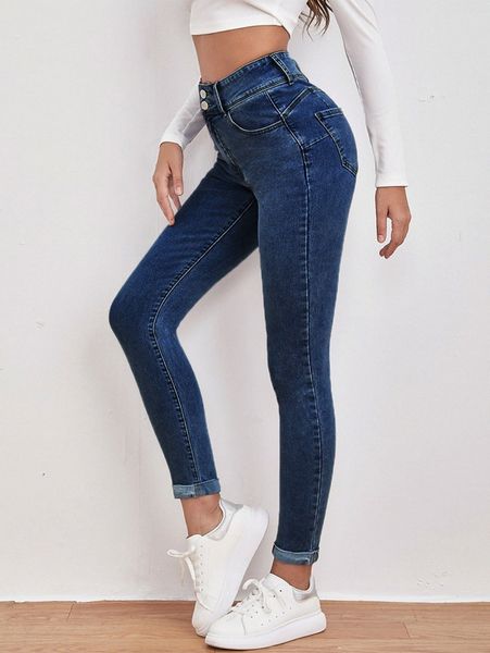 

high waist slant pocket skinny jeans 88gk#, Blue