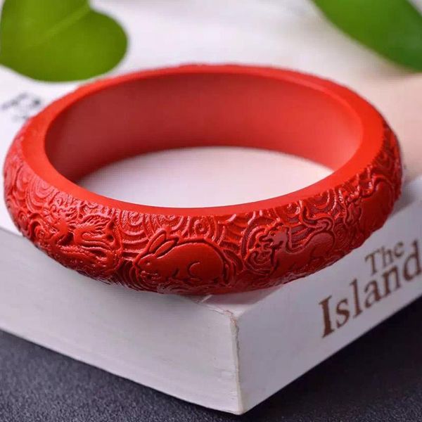 

kyszdl natural red cinnabar carving zodiac pattern bracelet fashion women auspicious cinnabar bracelet jewelry wholesale, Black