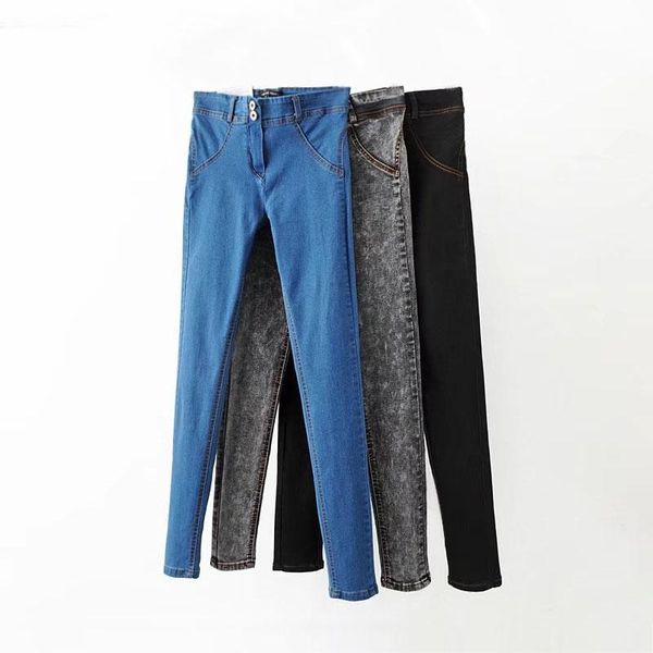 

women pencil jeans mid waist jeans autumn female skinny elastic lady casual vintage denim pants slim trousers spring, Blue