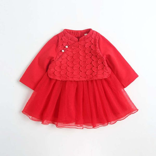 

2019 fall idea new year girls' celebration chine baby drs princs skirt 5007, Red;yellow