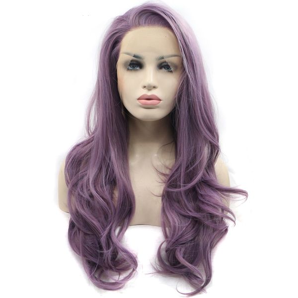

marquesha natural looking high temperature fiber synthetic lace front lavender purple wigs for women, Black;brown