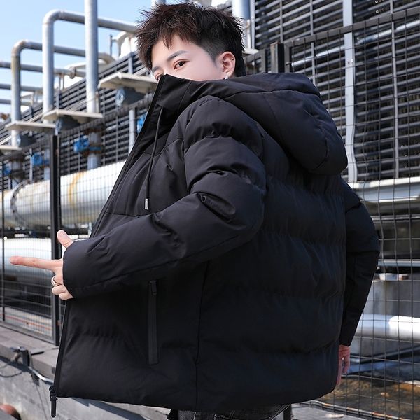 

new parkas men winter thick bomber jacket mens fashion slim fit cotton padded hooded coat casual baseball outwear men plus size 201203, Black