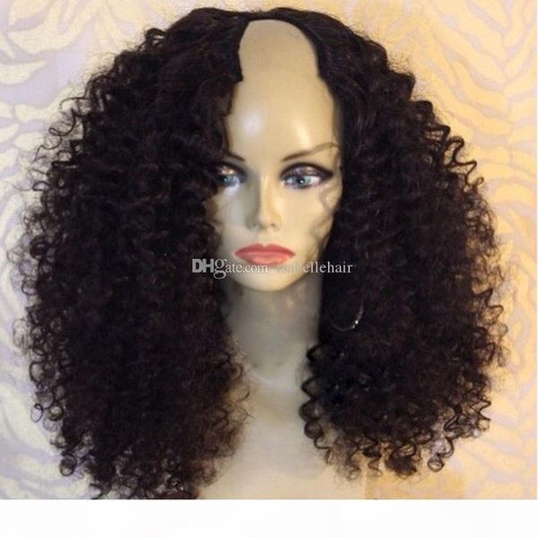 

1*4 left opening u part human hair wigs for black women 9a brazilian virgin kinky curly upart wigs 130% 150% 180% density, Black;brown
