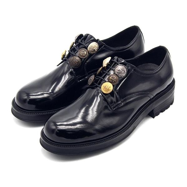

new formal shoes men round scalp shoes big button decoration handmade mens dress england thick derby men's, Black