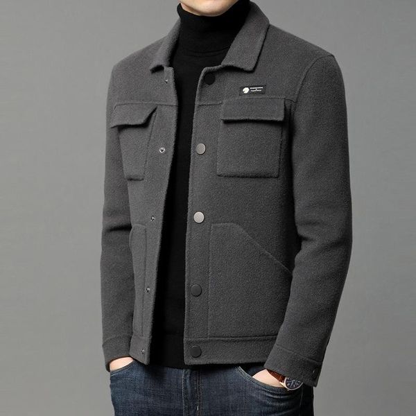 

men's wool & blends authentic high grade double faced short coat for business, Black