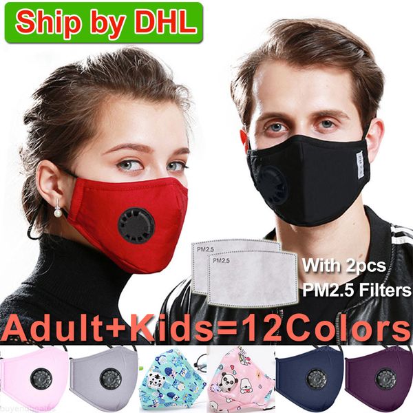 

reusable face mask anti-dust washable pm2.5 masks with 2 filter valve protective cotton children kids face masks cloth mask