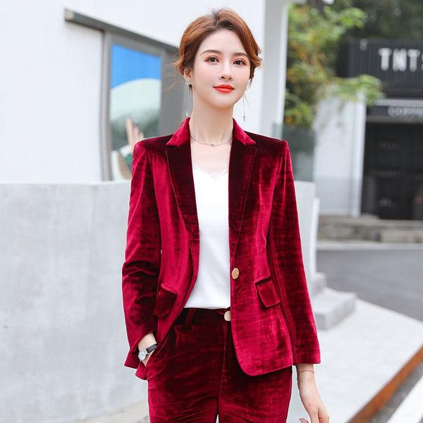 

autumn and winter thick gold velvet suit female korean fashion style high-end professional red small suit two-piece, White