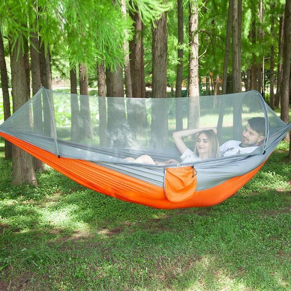 

290*140cm portable outdoor camping hammock with mosquito net parachute fabric hammocks beds hanging swing sleeping bed tree tent1