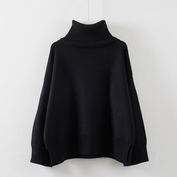 

thick high neck women winter solid warm pullovers side vent slit loose jumper female oversize turtleneck sweater y200722, White;black