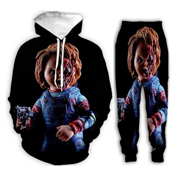 

new men/womens horror movie child's play chucky funny 3d print fashion tracksuits hip hop pants + hoodies mh0232, Gray